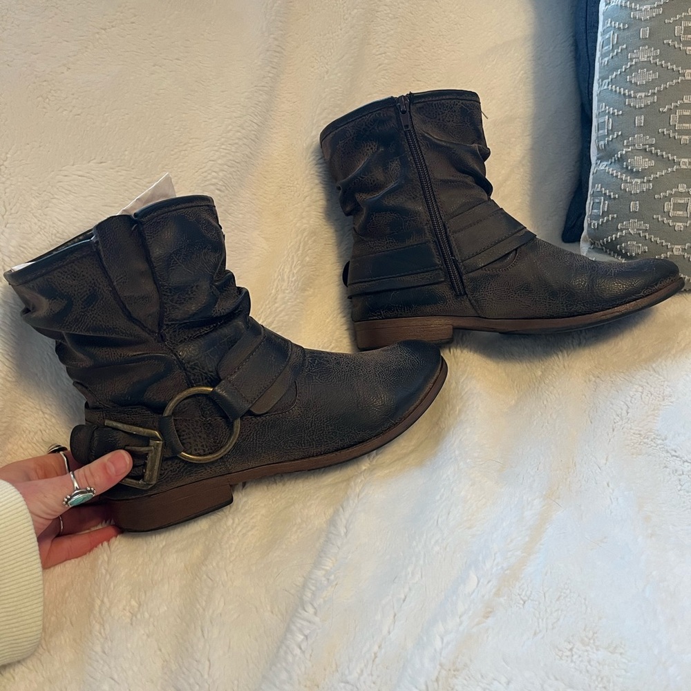 Brown Buckles Ankle Booties